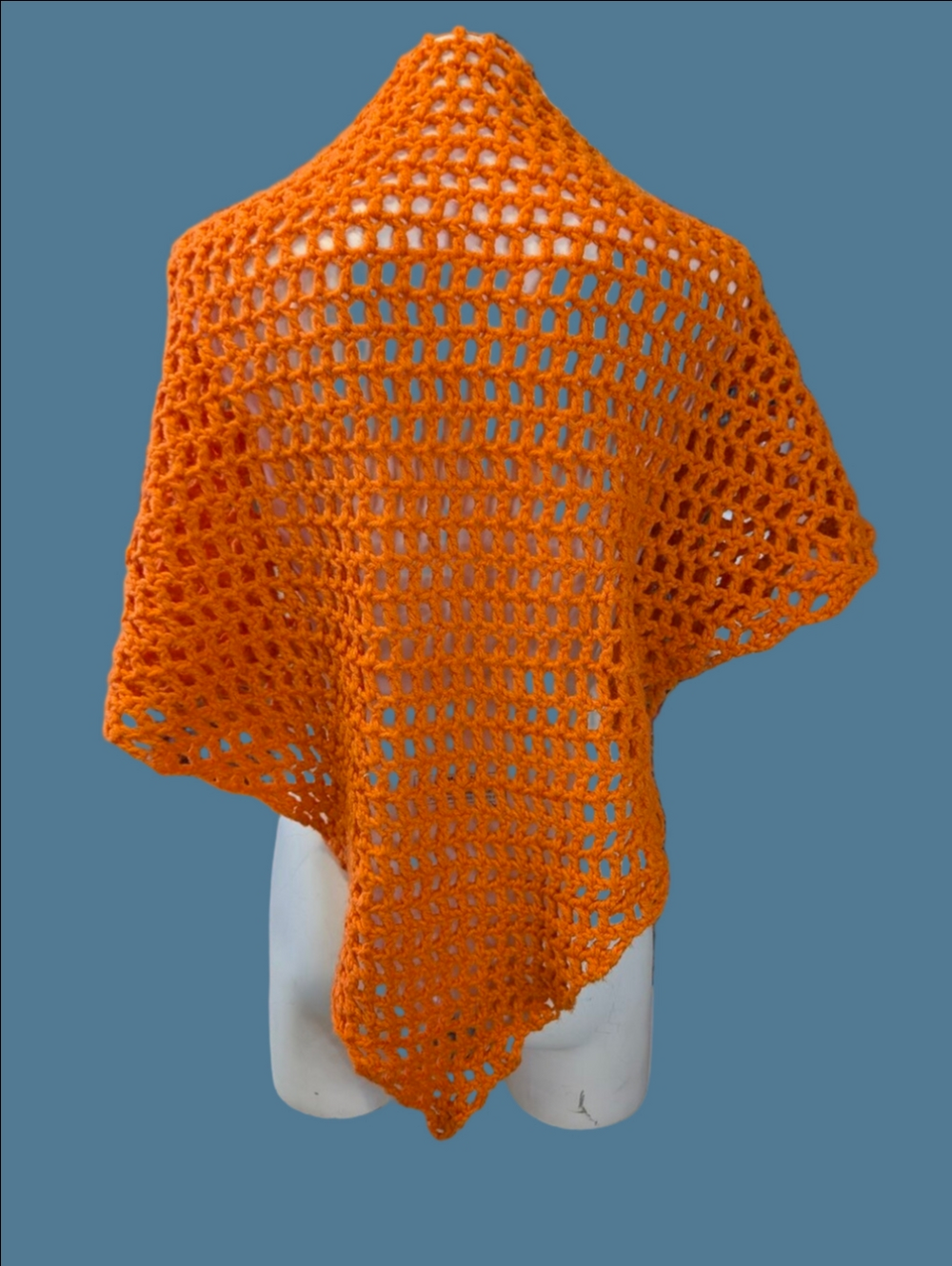 Vintage Crochet Shawl 1970s Handmade Orange Crochet Shawl - Women Accessories